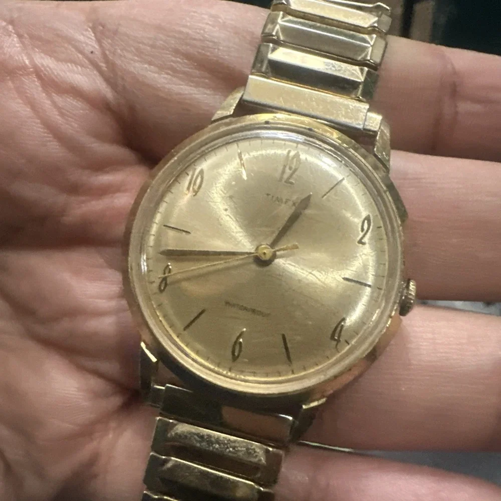 Works VTG 1965 Timex Marlin Waterproof Gold Men's watch Manual Wind 34mm 7.5